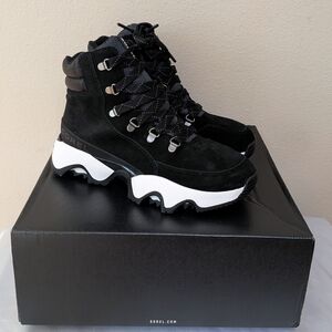 New Sorel Women's Kinetic Impact Conquest Plus Waterproof Boots Black White 8